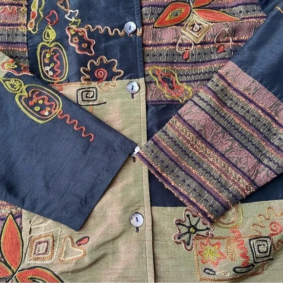 Allure Multicolor Patchwork Button-Front Jacket - Black, Olive, Rust - Picture 8 of 16